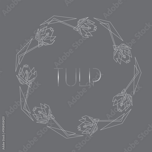 Tulip wreath continuous line vector illustration. Elegant one line floral frame in minimal outline style, perfect for wedding invitations, branding, packaging, beauty design and greeting cards.