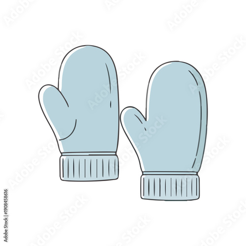 Pair of Winter Mittens Vector Illustration Outline Style