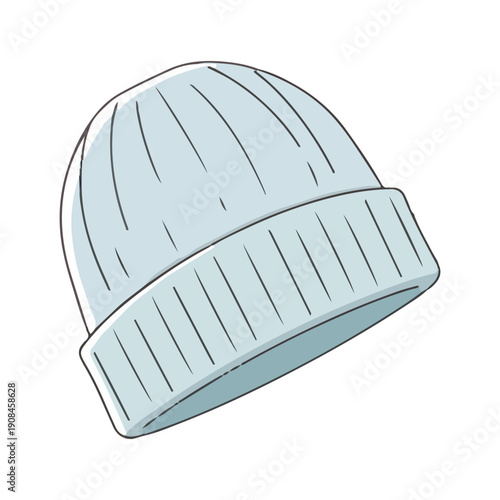 Light Blue Knit Beanie Hat Simple Vector Illustration
