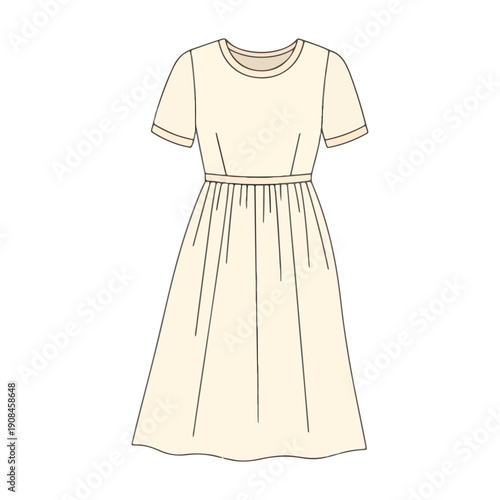 Simple short-sleeved midi dress vector illustration