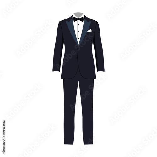 Dark Blue Tuxedo Suit Vector Illustration Formalwear