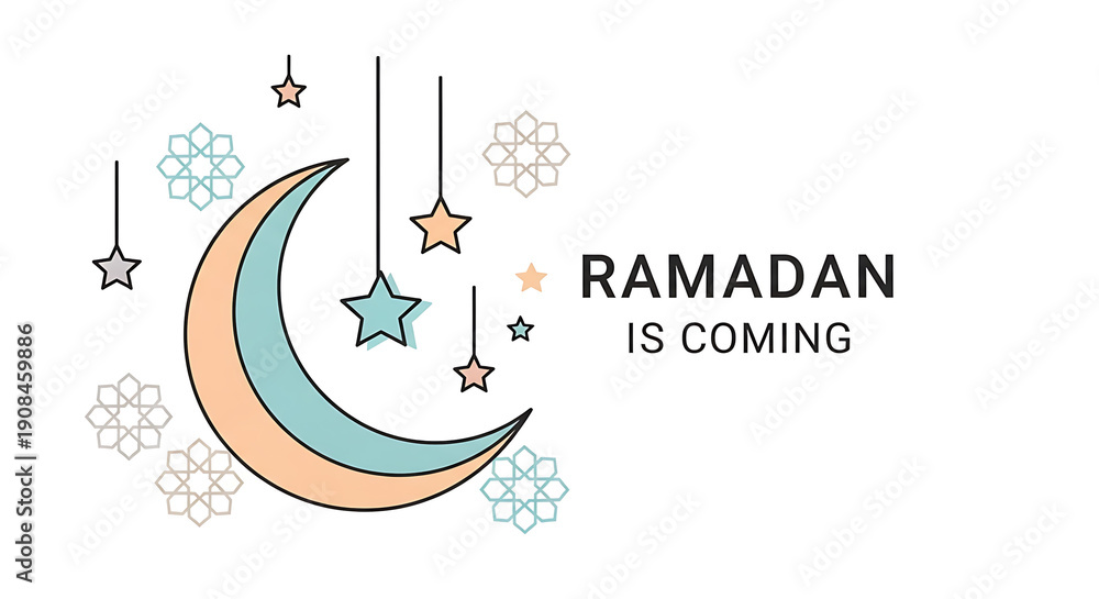 Naklejka premium Celebrating ramadan with a colorful crescent moon and stars graphic design isolated on transparent background, isolated on white background, Vector, illustration