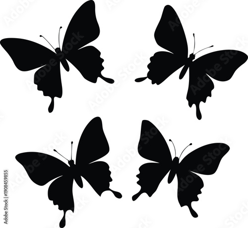 Flying Butterflies group silhouette illustration