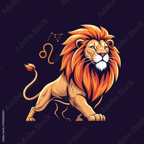 Illustration of Lion with Constellation Pattern.