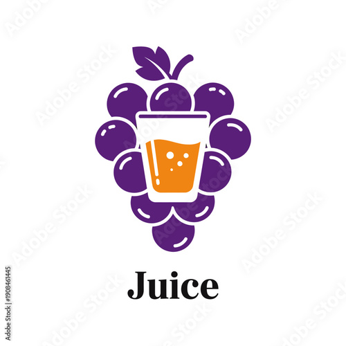 A stylized logo featuring a bunch of purple grapes with a glass of orange juice in the middle, and the word "Juice" below.