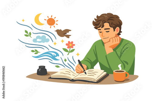 While journaling, a poet's words flow naturally and unexpectedly, weaving verses that seize the moment's essence