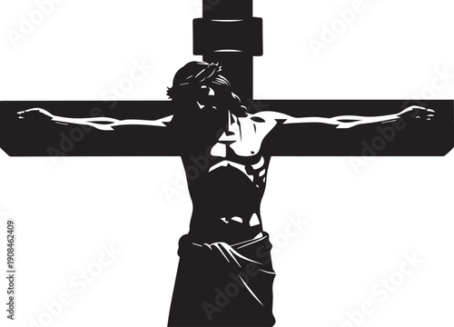 Jesus on cross crucifixion silhouette vector illustration for religious observance design