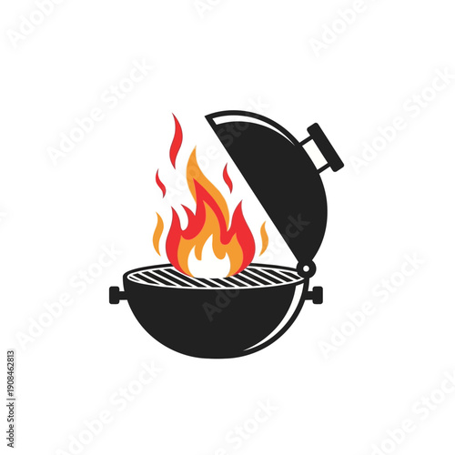 Barbecue Grill with Flames Icon