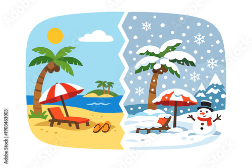 A beach paradise becomes a wintry surprise when snow unexpectedly flutters down