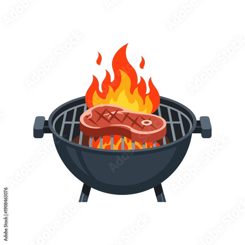 Steak Grilling on BBQ Fire - Hot Barbecue Grill with Flame