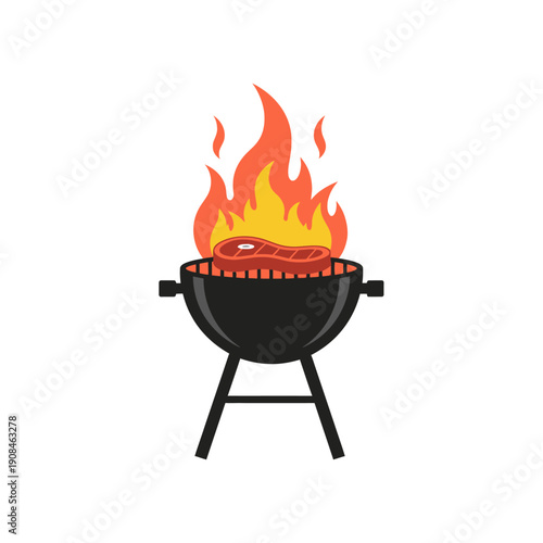 Steak on Grill with Flames - Barbecue Illustration