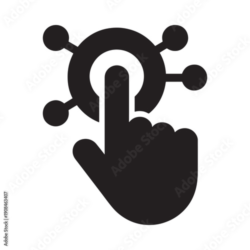 A hand cursor interacting with a circular network or data connection icon