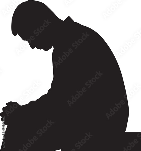 Man praying in profile silhouette vector illustration for religious concept or meditation