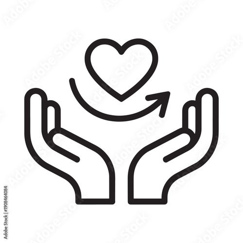 Hands cradling a heart with an arrow symbolizing care and protection