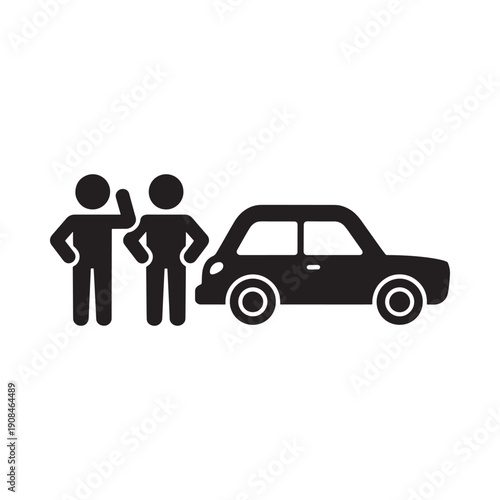 Stick figures standing by a car possibly hitchhiking or roadside assistance