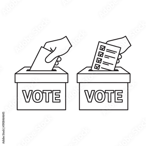 A hand inserting a ballot into a voting box civic duty illustrated