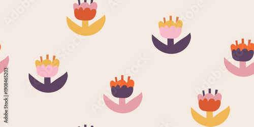 Seamless minimal floral pattern in warm beige nursery style