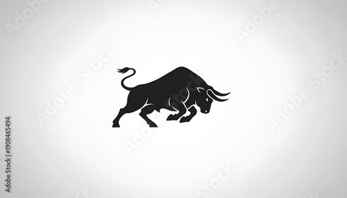 Bull charging silhouette logo icon in black, aggressive horned animal symbol for finance, stock market, bullish trend, branding, sports team mascot isolated