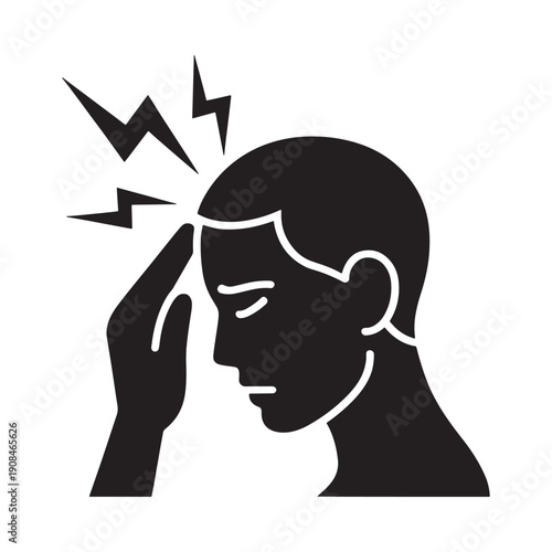 Silhouette of a person s head with lightning bolts indicating pain