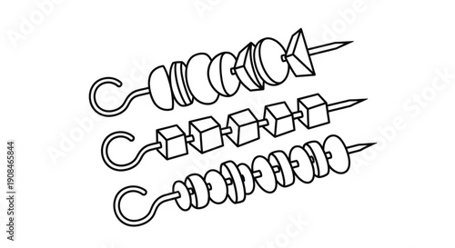 Black and white illustration of four abstract connected shapes