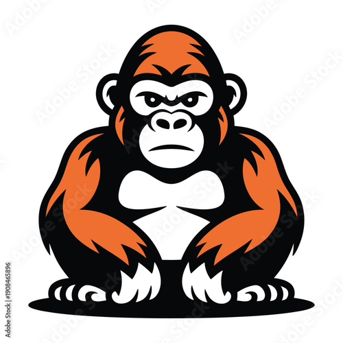 Stylized illustration of a powerful gorilla mascot in black, orange, and white, sitting with a strong, determined expression.