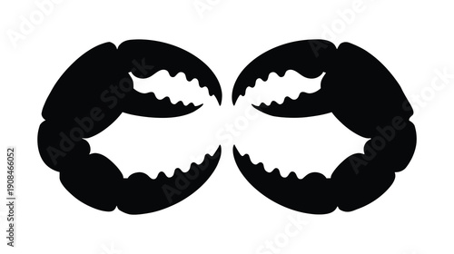 Two black crab claws mirrored horizontally on a white background, forming a symmetrical pincer-like design.