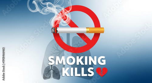 Smoking kills warning sign with red circle and cigarette