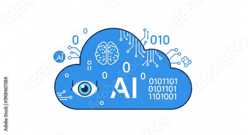 Artificial intelligence cloud computing concept with brain eye and binary code