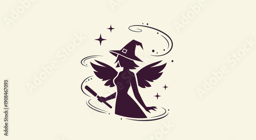 Silhouette witch with magic wand