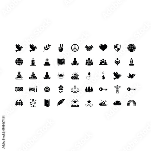 Various peace symbols and icons on white background
