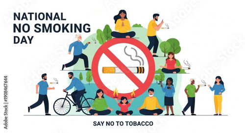 National no smoking day illustration with people and no smoking sign