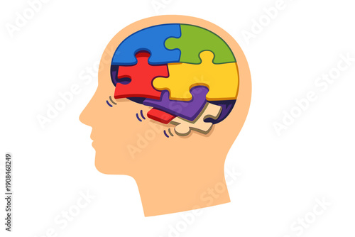 A vector illustration of a puzzle featuring hidden pieces beneath others, representing the concealed memories and thoughts that may unexpectedly resurface in a person's mind