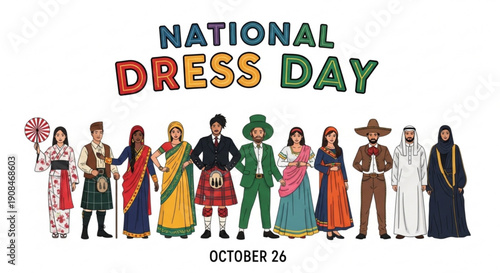 People in traditional cultural clothing celebrate national dress day on october 26