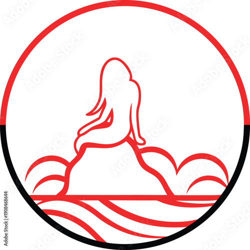 Graceful Mermaid Silhouette Resting on a Rock Surrounded by Ocean Waves Graphic