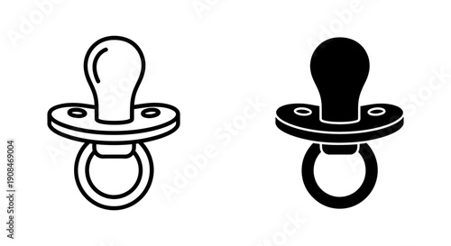 Pacifier Icon in Outline and Solid Black Styles for Baby Soothing and Comfort Graphics