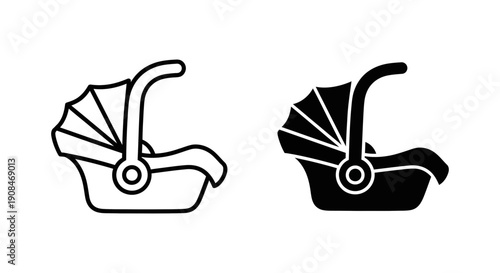 Baby Car Seat Icon in Outline and Solid Black Styles for Infant Safety and Travel Graphics