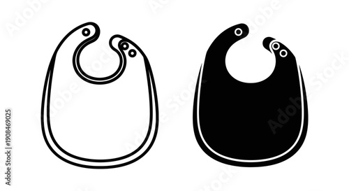 Baby Bib Icon in Outline and Solid Black Styles for Infant Care and Feeding Graphics