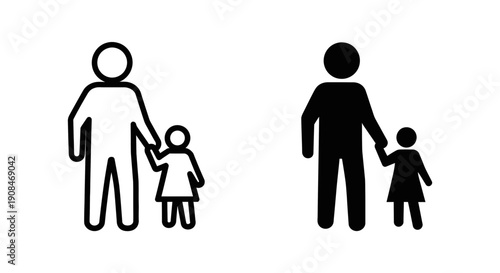 Parent and child icon in outline and solid black, representing family, guardianship, and single parenting