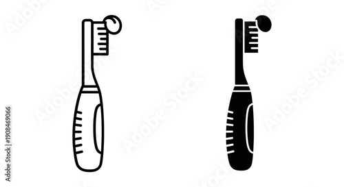 Toothbrush with toothpaste icon, representing dental care, oral hygiene, and fresh breath. Available in outline and solid black.