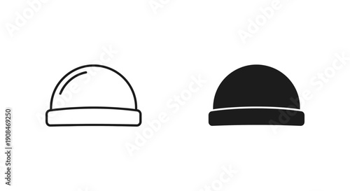 Simple Beanie Hat Icon in Outline and Solid Black Styles for Winter and Fashion Graphics