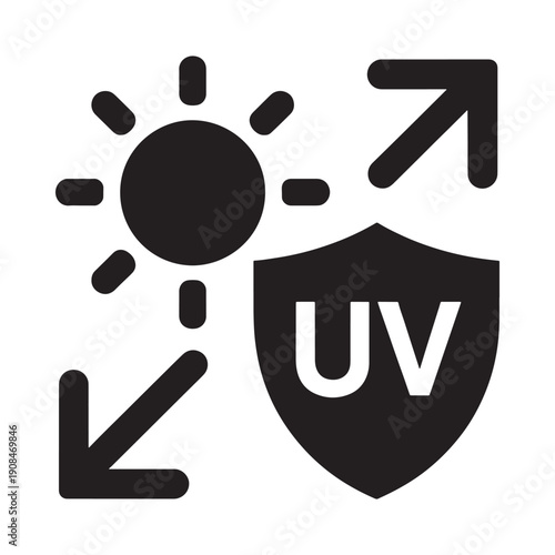 Sun protection icon featuring uv shield and radiating sunbeams
