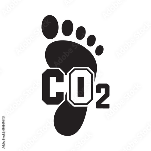 A black footprint design displaying the chemical formula for carbon dioxide