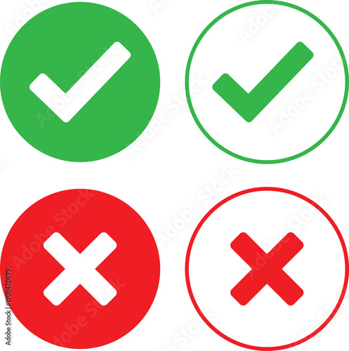 Green and red checkmarks and crosses on for approval and rejection concepts in flat design png
