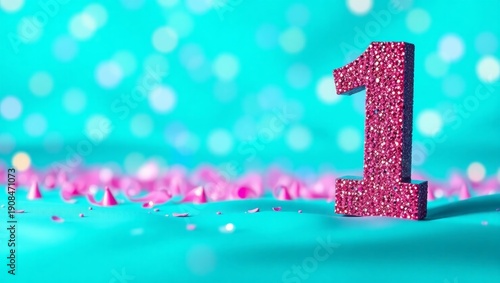 Pink glitter number one celebrating birthday anniversary concept