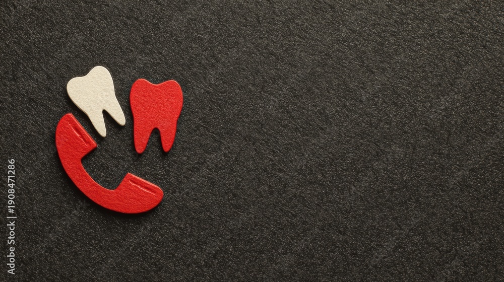 Obraz premium Dental Emergency Readiness With Abstract Tooth and Phone Shapes in Minimal Background Setting for Quick Access to Dental Care