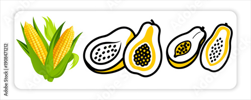 Coconuts with Fresh Corn on the Cob and Papaya Fruit a Sweet Dates