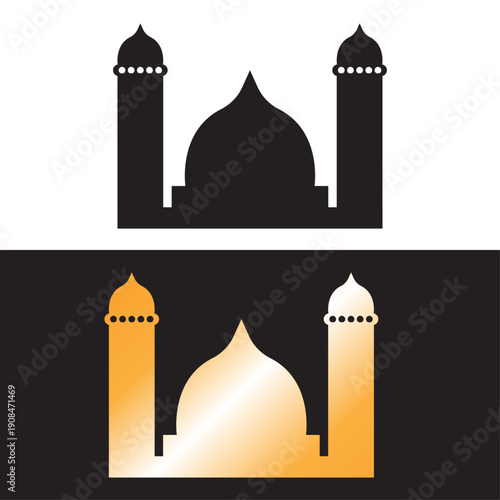 Islamic Mosque Silhouette Icon with Golden Gradient Dome and Minarets  Ramadan and Eid Mubarak Symbol