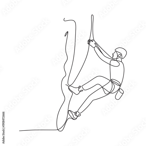 Abstract one line drawing of a man rock climbing depicting athleticism and challenge