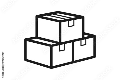 大量の段ボール荷物の線画アイコン