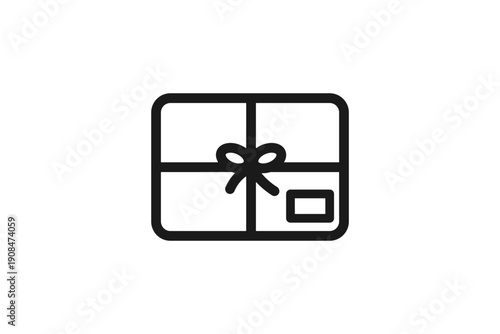 リボン付き小包の線画配送アイコン